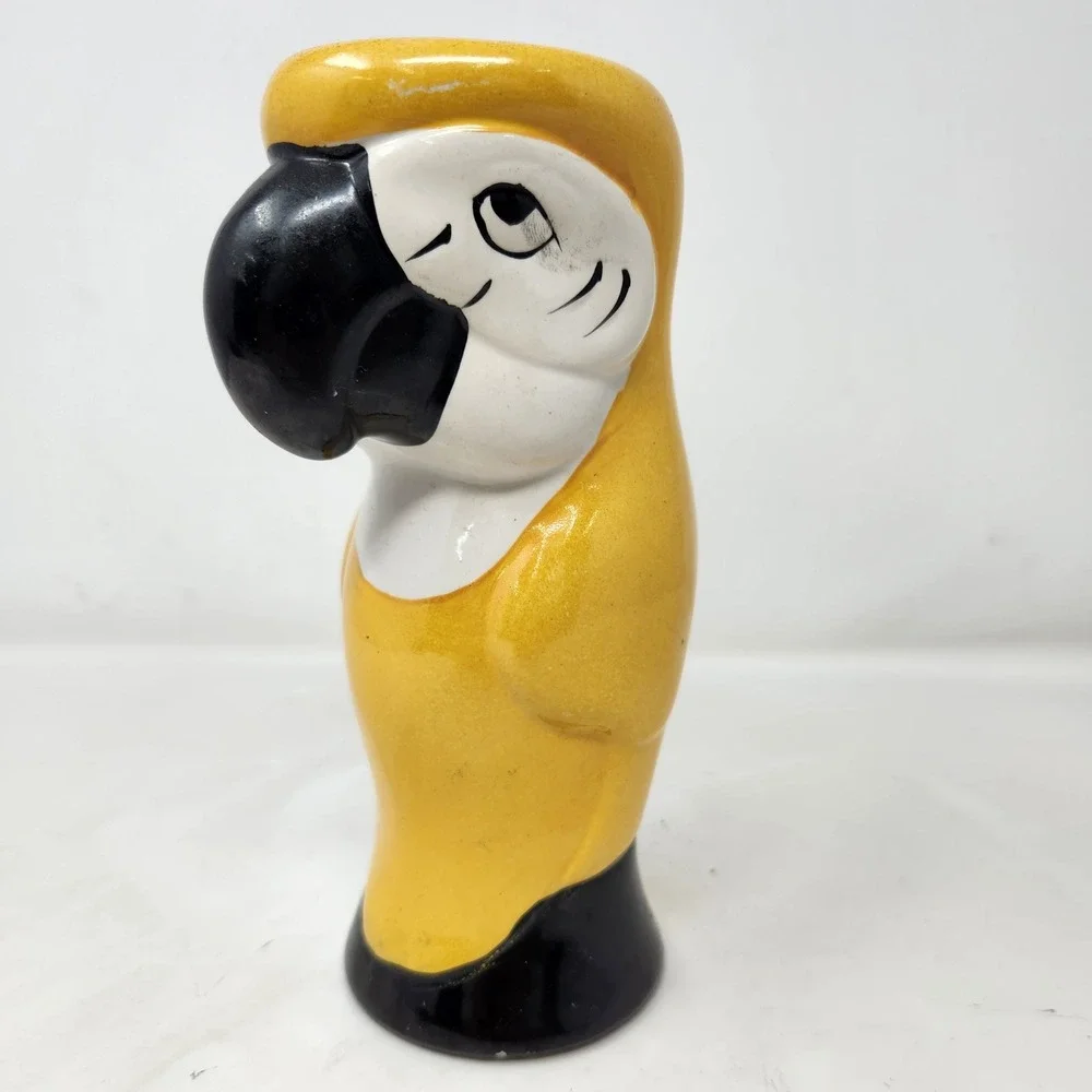 Vintage Style Yellow Parrot Macaw Ceramic Tiki Mug Vase Tropical Barware